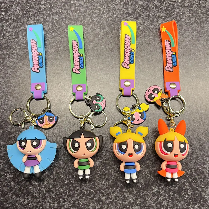 سلسلة مفاتيح الفتيات Powerpuff للنساء والرجال المشجعين الكرتون الإبداعية لطيف سيليكون دمية قلادة كيرينغ الهدايا مفاتيح حامل لعبة أطفال #4