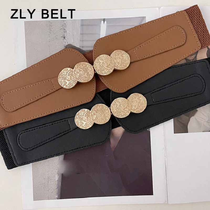 

ZLY 2024 New Fashion Waistband Women Luxury PU Leather Material Round Golden Metal Buckle Decoration Dress Coat Belt Waist Band