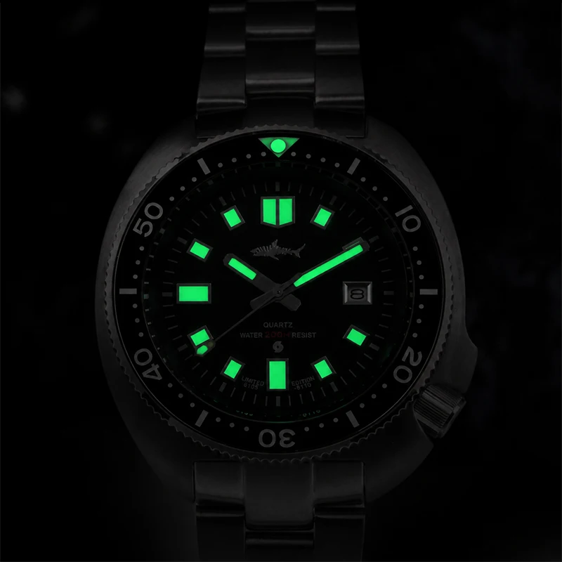 HEIMDALLR Retro Herren-Taucheruhr Stahl/Gummiarmband 20Bar Wasserdicht C3 Leuchtende Keramik-Lünette Saphirglas 2115 Quarz-Uhrwerk – Detail 4