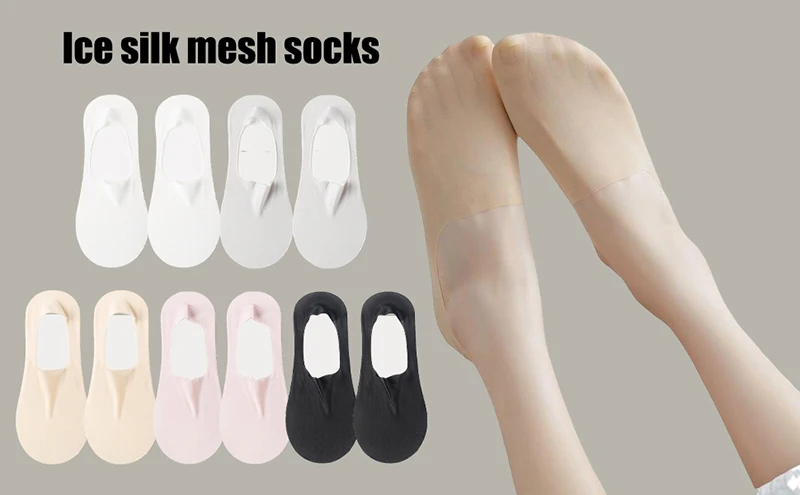 10 Paar Sommer Ultra-dünne Unsichtbare Low-Cut Socken für Damen – Rutschfeste Silikon-Mesh No-Show Socken aus Eisseide, einfarbig, Bootsocken – Detail 2