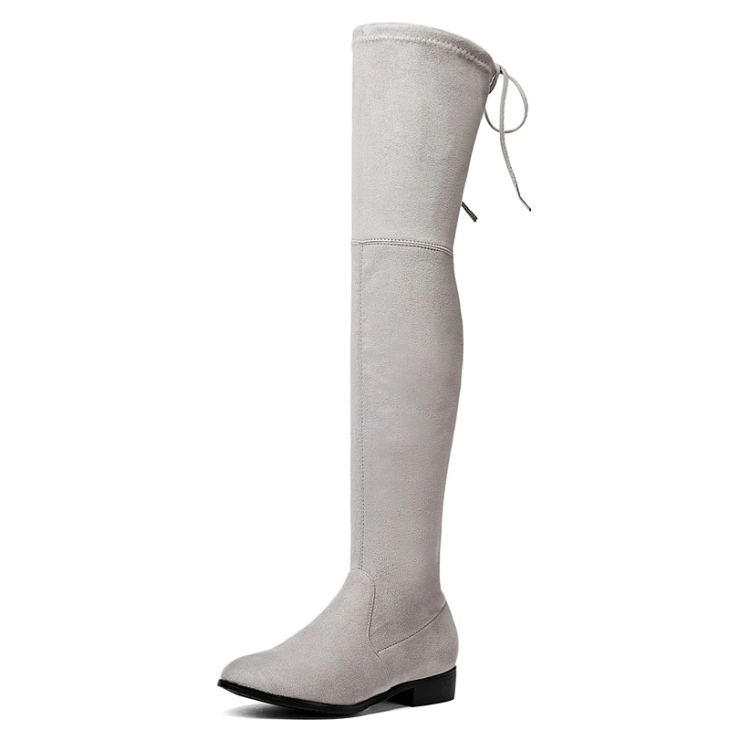 SIMLOVEYO Spring Autumn shoes Women boots Lace up Flat Long Boots  boots Pointed  toe Flock Over The Knee A875