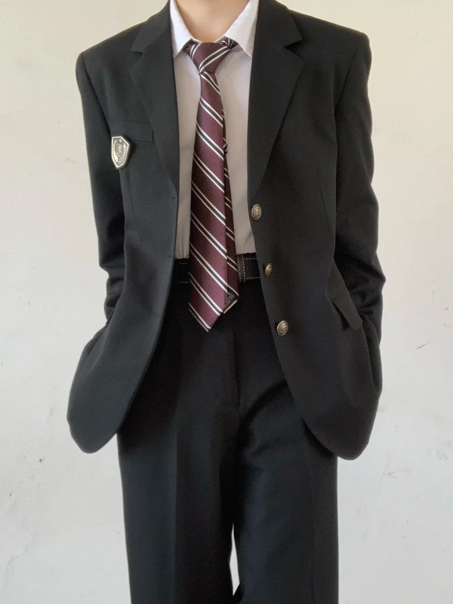 

Loose ex Japanese Sle orm Suit Jaet with Bae Spring Autumn Performance Outfit Youth Faion Busin Casual