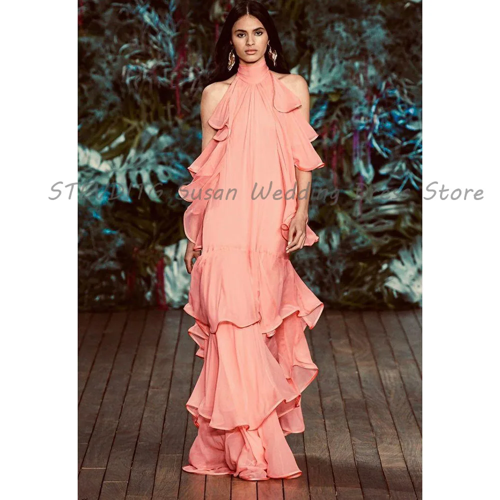 

Speical Design Evening Dresses Tiered Sleeveless High Quality Banquet Celebrity Floor Length Sweep Train Female Gowns Classic