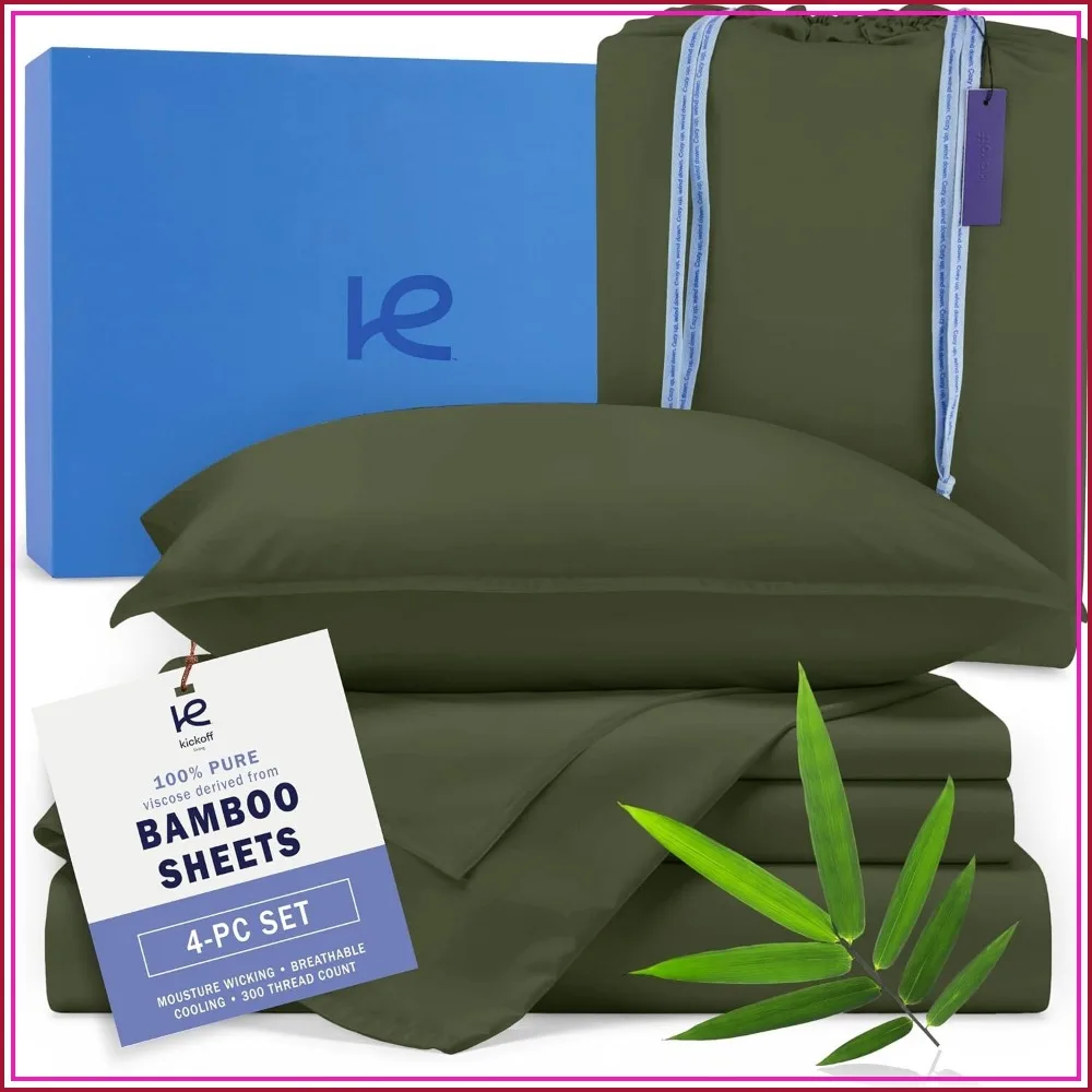 Viscose Bamboo Sheets Full Size 4-Pc Set - Cooling Bed Sheets for Hot Sleepers, Green