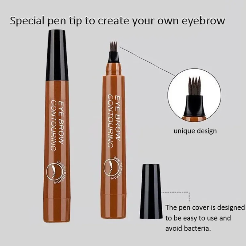 Lápices de cejas de 4 puntos, lápiz líquido para cejas resistente al agua, maquillaje cosmético, lápiz para cejas con microcuchilla, lápiz para cejas de larga duración con punta de 4 tenedor