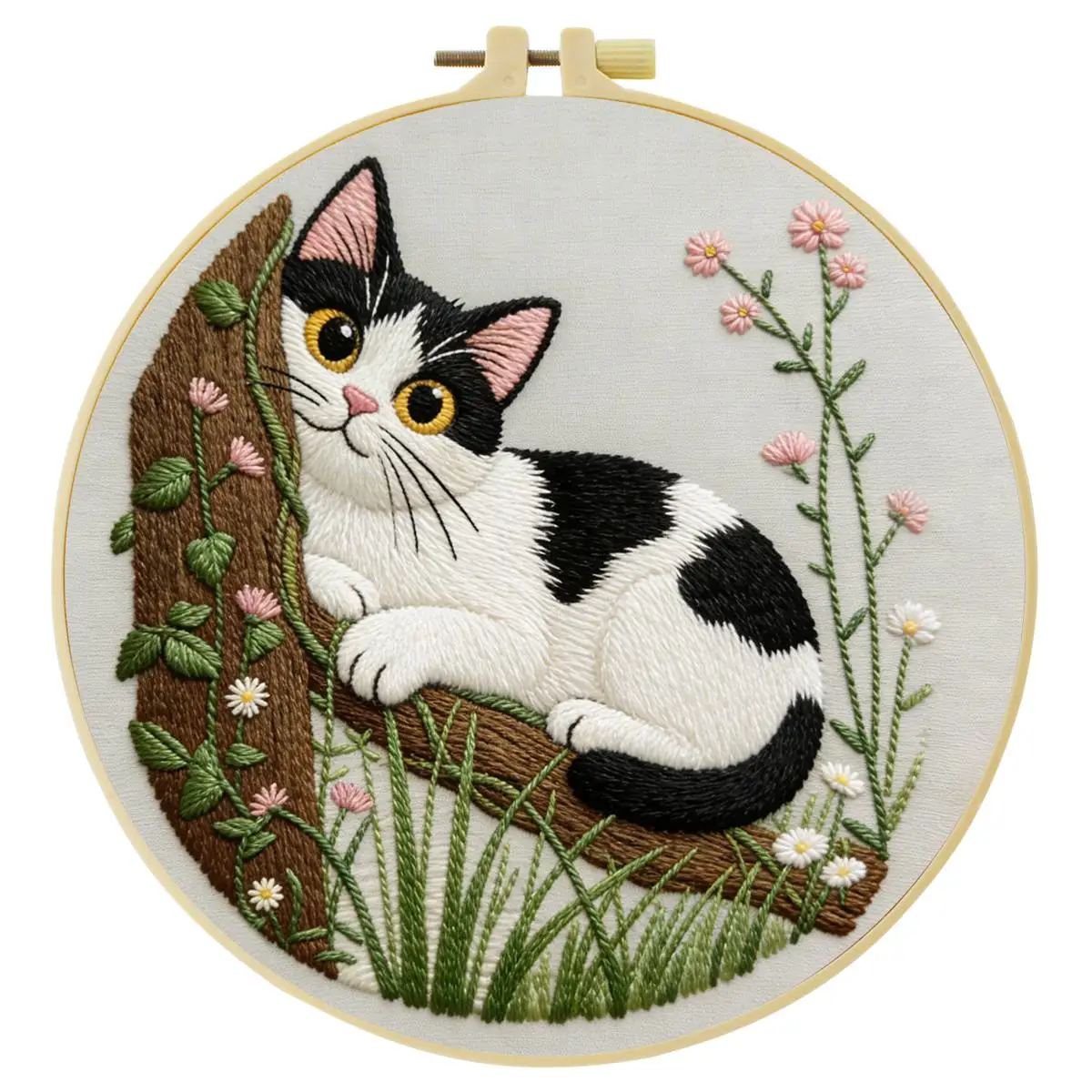 1 Stück 20X20CM/15X15CM 7,87/6,3 Zoll Lazy Kitten Stickerei Starter-Kit DIY-Kit DIY-Stickerei-Set Handarbeiten Nadelkunst – Detail 3