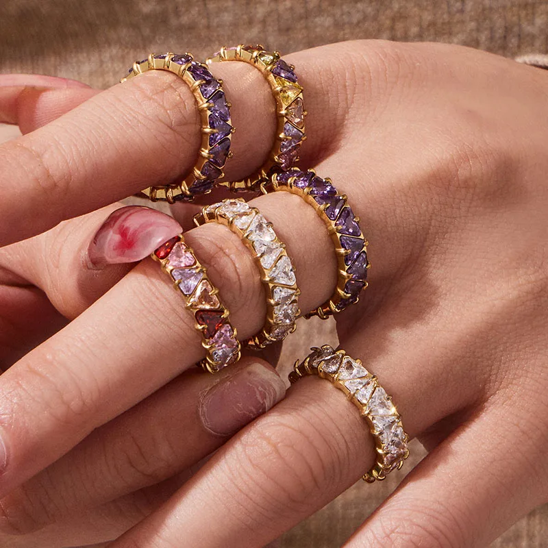 Exquisite Jewelry Stainless Steel Rings For Women Triangular Zircon Full Diamond Ring Fashion Jewelry