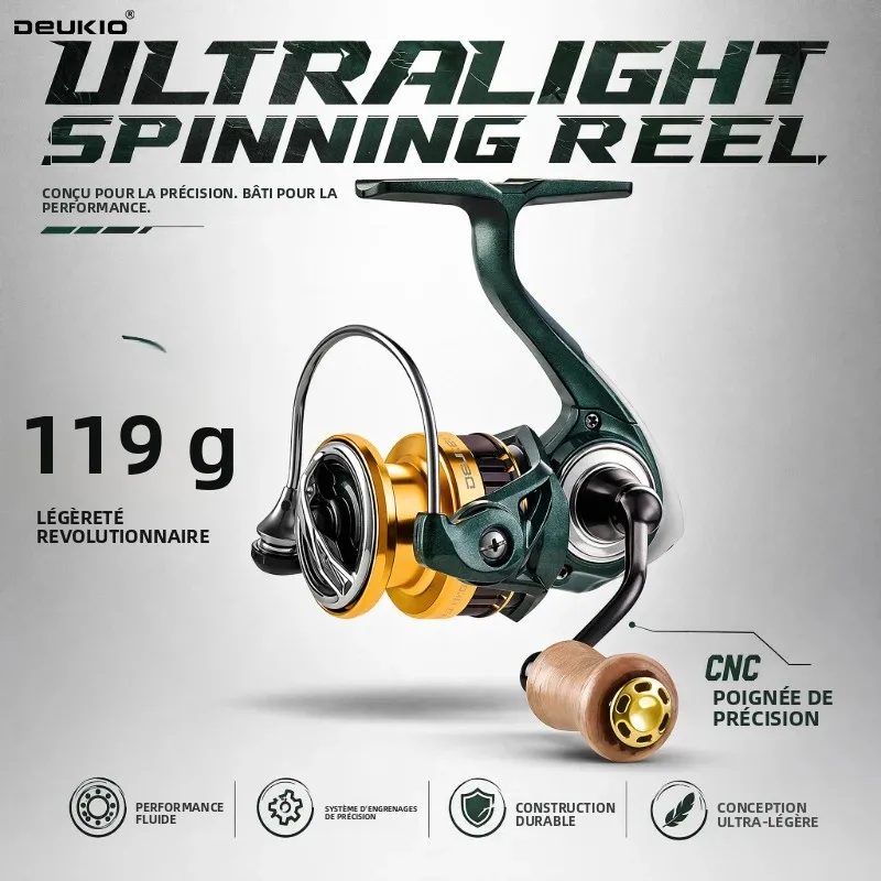 DEUKIO 119g Moulinet Spinning Ultraléger Mini Série 800 1000 5.2:1 Moulinet de Pêche sur Glace Bobine Métallique Poignée CNC pour la Pêche de Précision