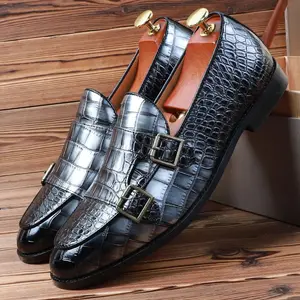 Masculino clássico crocodilo grão microfibra couro sapatos casuais homens fivela festa de casamento mocassins homem condução apartamentos 10 principais vendas mocassim masculino de fivela - №9