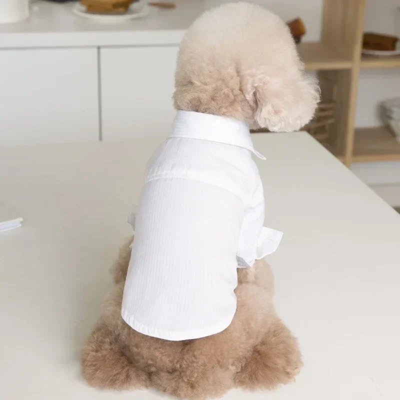 Cat Dog Shirt Boy Dog Clothes Wedding Costume Yorkies Pomeranian Shih Tzu Maltese Poodle Bichon Frise Pet Clothing Apparel White