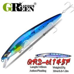 GREENSPIDER NEW Fishing Floatng Minnow 145mm 27g Flash Lures Flash Blade Sea Bass Lure Bait Floating Wobblers Crankbait