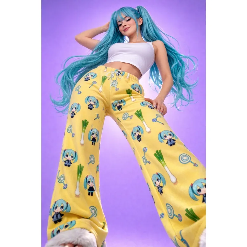 2026 Summer Miku Cartoon Full Over Print Adult Kids Pajama Pants Flannel Quick-dry Comfy Lightweight Casual Pants Kawaii Pants