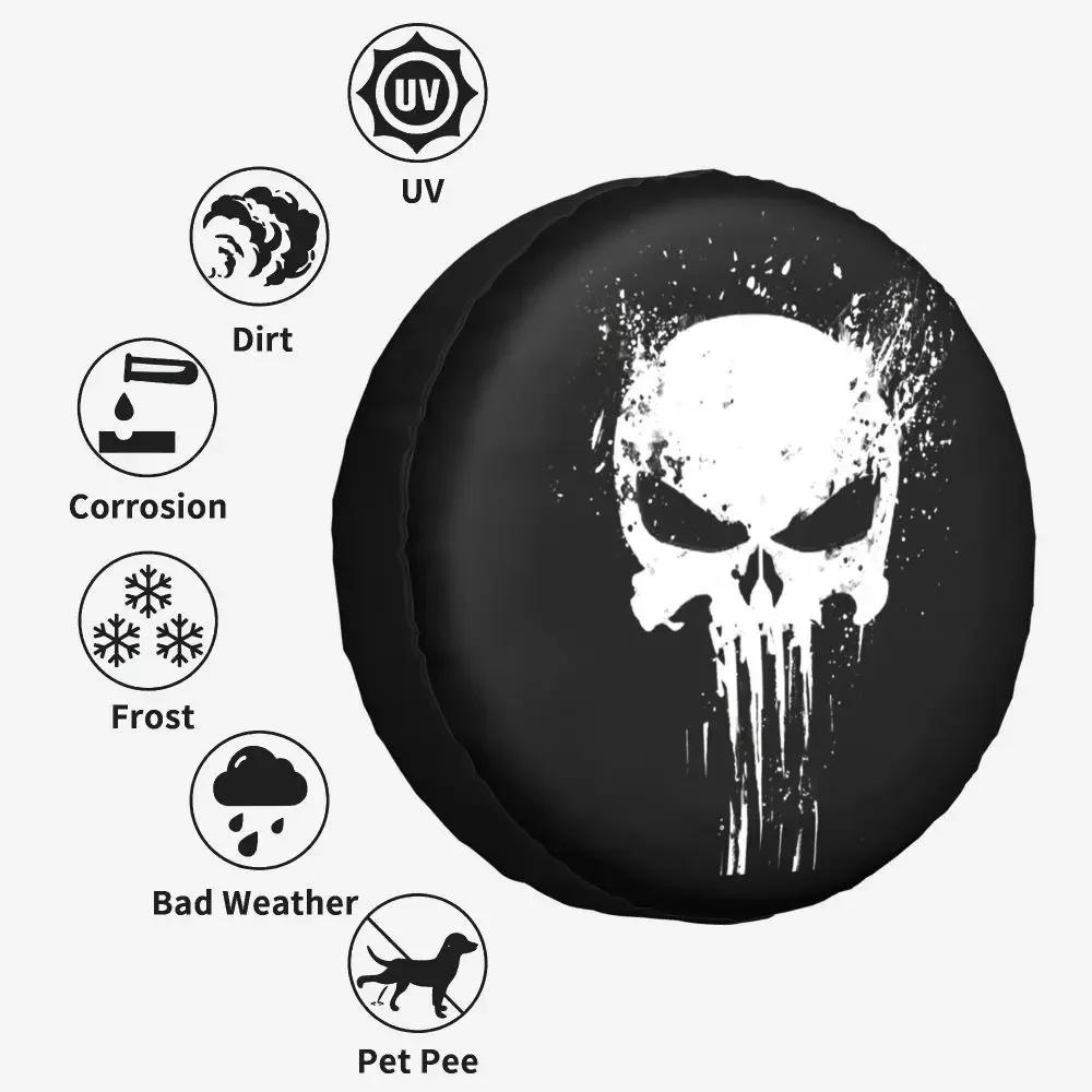 Skelett-Totenkopf Ersatzrad-Reifenabdeckung Tasche für Jeep Pajero, Robuste Metall-Staubschutzhülle, Fahrzeugzubehör – Detail 10