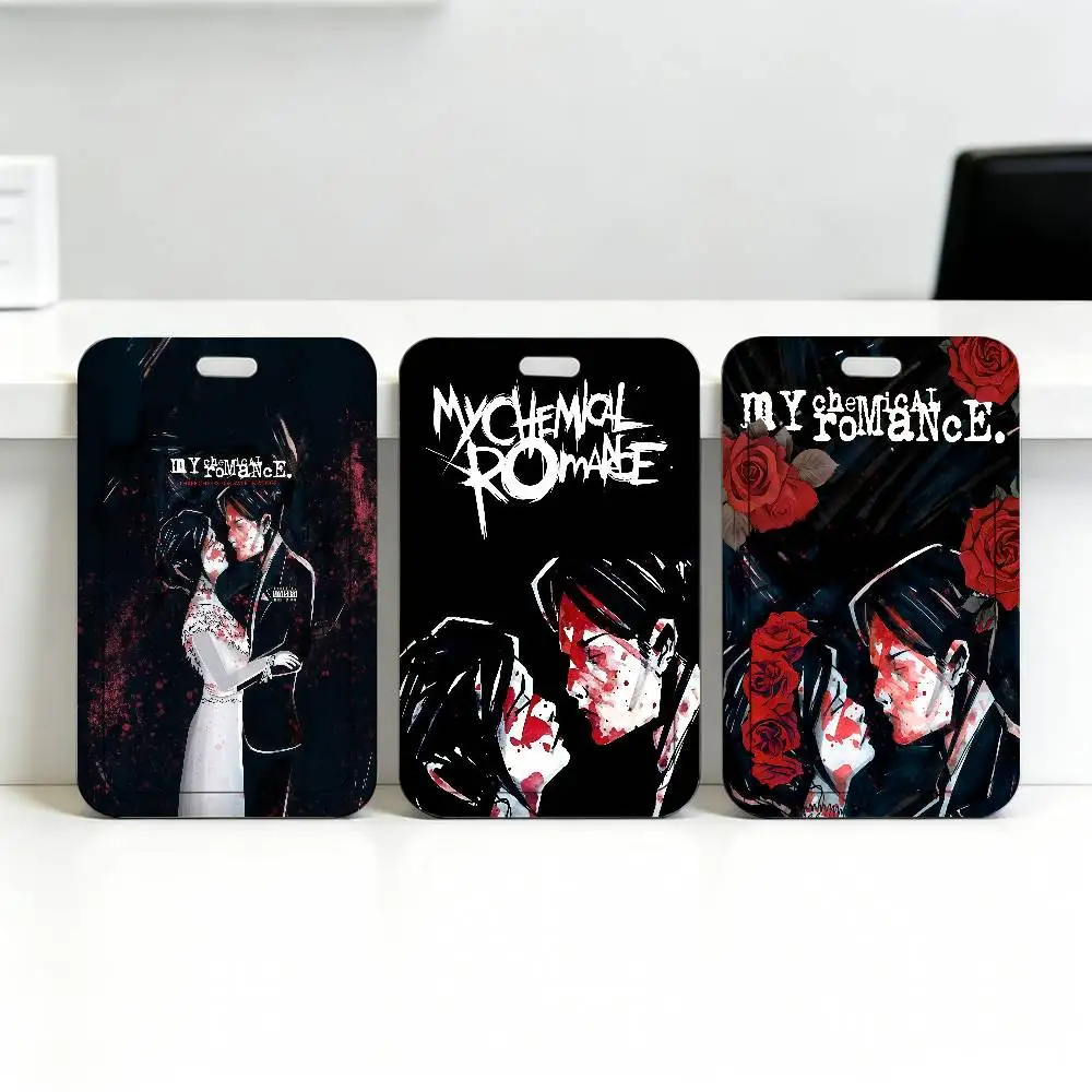 Band My C-Chemical Romance MCR k Lanyard Work ID Bag Bus Student Photo Card Holder Badge Employee Plastic Slide Cover