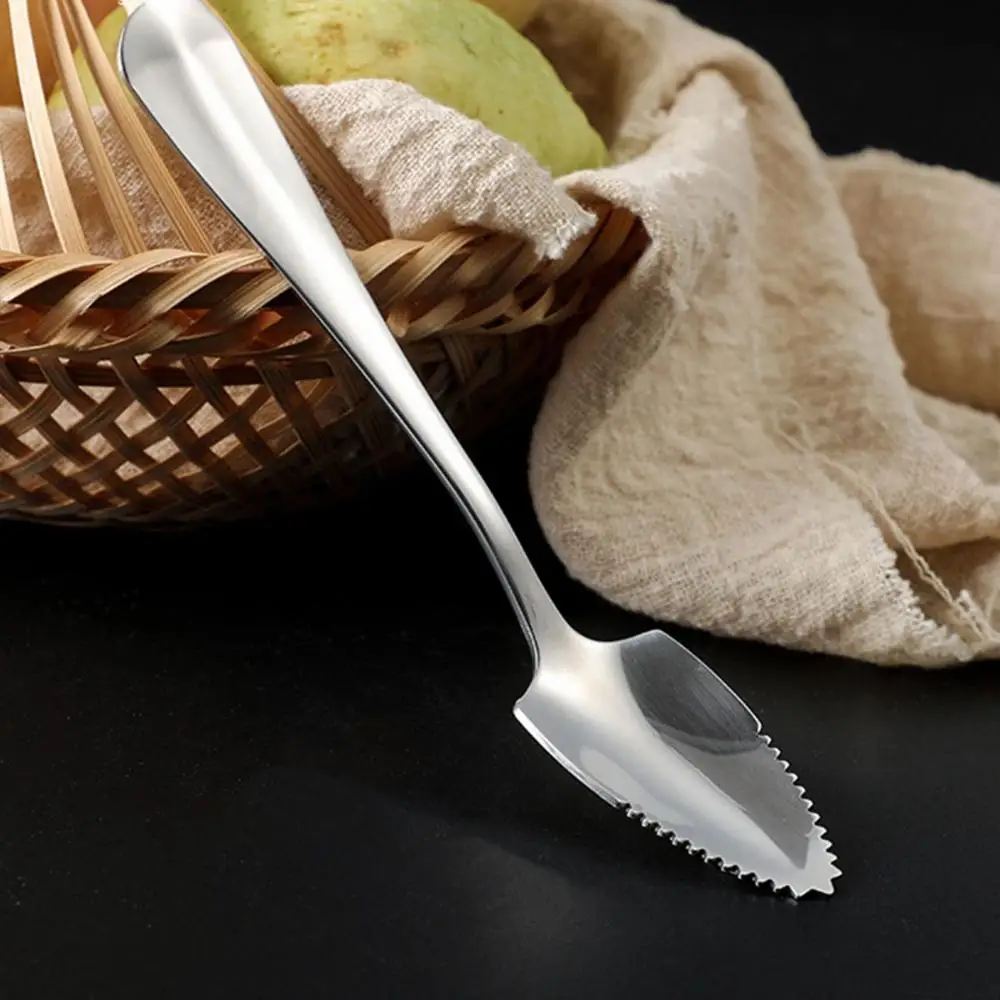 Home Mango Multifunctional Serrated Edge Stainless Steel Baby Food Processer Fruit Puree Tool Kiwi Scoop Grapefruit Spoon