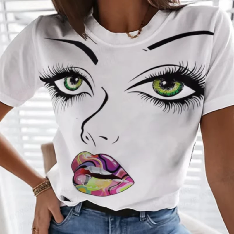 Women's T Shirt Sexy Girl 3d Print T-shirt For Women Girls Fashion Y2k Harajuku Short Sleeve Tops Loose Plus Size Women Clothing