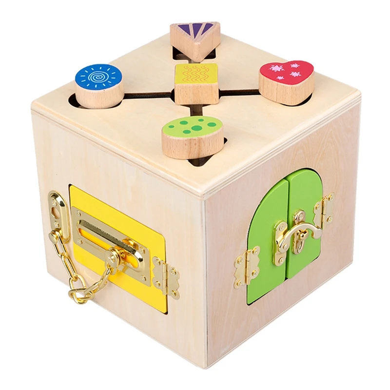 Kids Wooden Toys Unlock Building Block Lock Box Educational Unlocking Toys For Children Basic Life Skill Toy