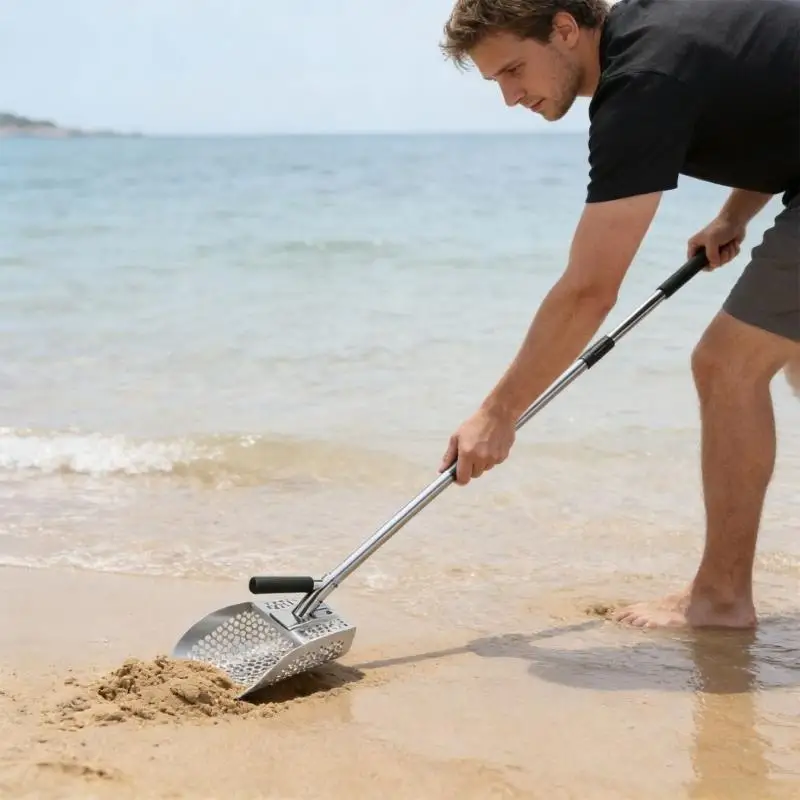 A2BE Strong Stainless Steel Sand Shovel Featuring Adjustable Handle For Metal Detecting