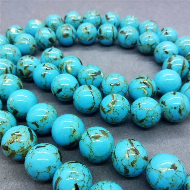 Wholesale Spacer Beads for Bracelet Making Nature Gold Thread Shell Turquoise beads Round Bead Jewelry Handmade 6/8/10mm