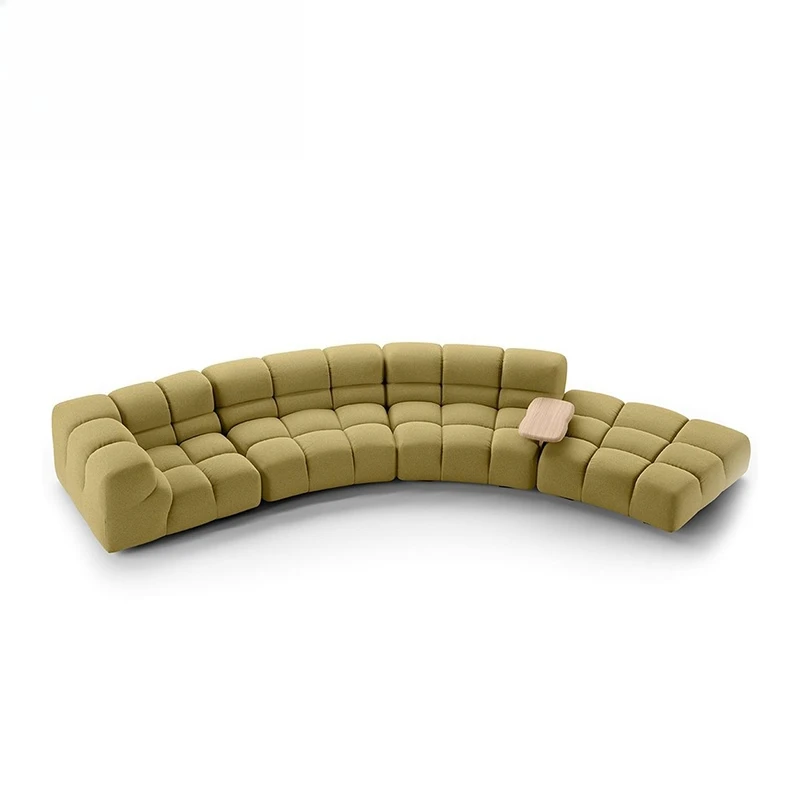 Splicing Combination Fabric Puff Curved Corner Modular Living Room Cream Wind Sofa