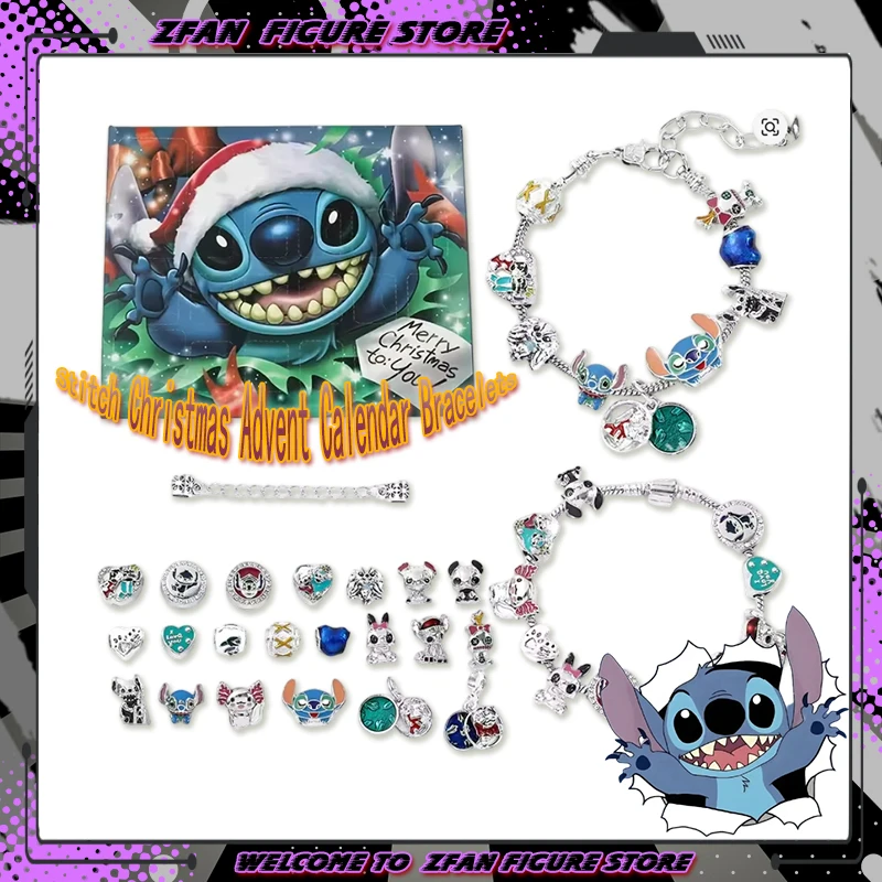 EN STOCK Stitch 2025 Calendario de Adviento de Navidad pulseras DIY fabricación de joyas calendario de cuenta regresiva de 24 días caja ciega de moda regalos Juguetes
