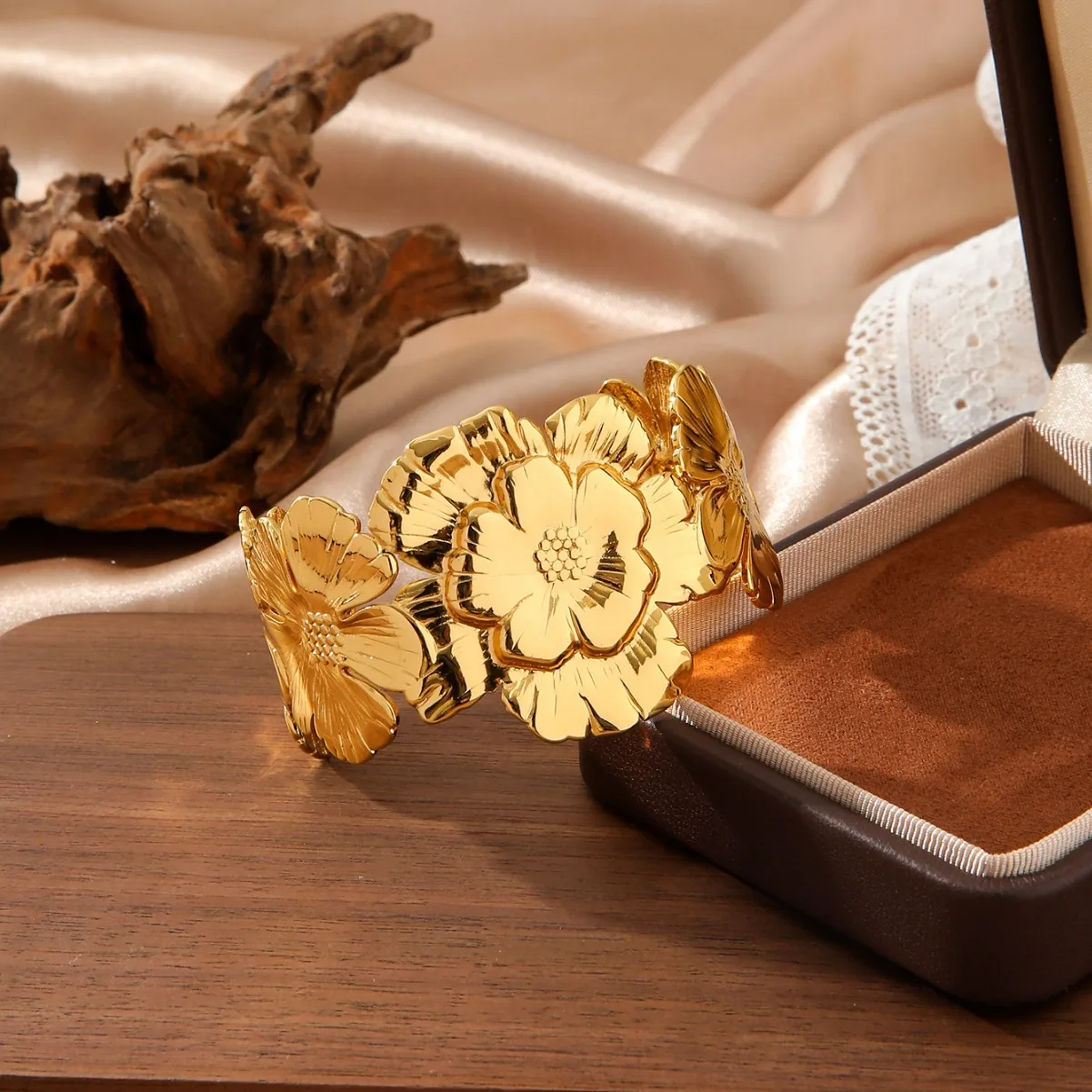 Einstellbare Edelstahl Armband Für Frauen Männer Ästhetische Blume Armreif Öffnung Gold Farbe Geometrische Armreifen Armbänder Schmuck