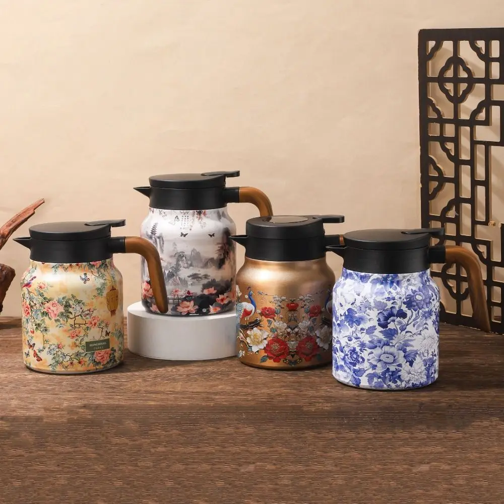Stainless Steel Vintage Floral Tea Thermos Built-In Filter Drip-Proof Tea Kettle Chinese Style V-Shaped Spout Mini Hot Tea Pot view 4