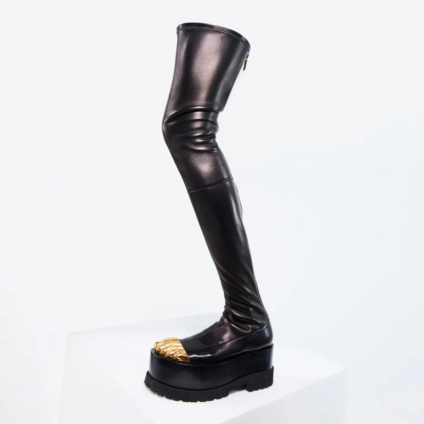 

2024 Women's Knee High Elastic Metal Toe Women's Shoes Autumn and Winter Women's Long Boots