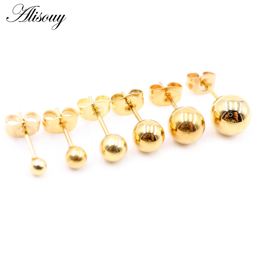 Alisouy 1 pair Unisex Stainless STEEL PLAIN Round BALL EAR STUDS Upper Ear Stud Earrings 3 -8mm Piercing Jewelry