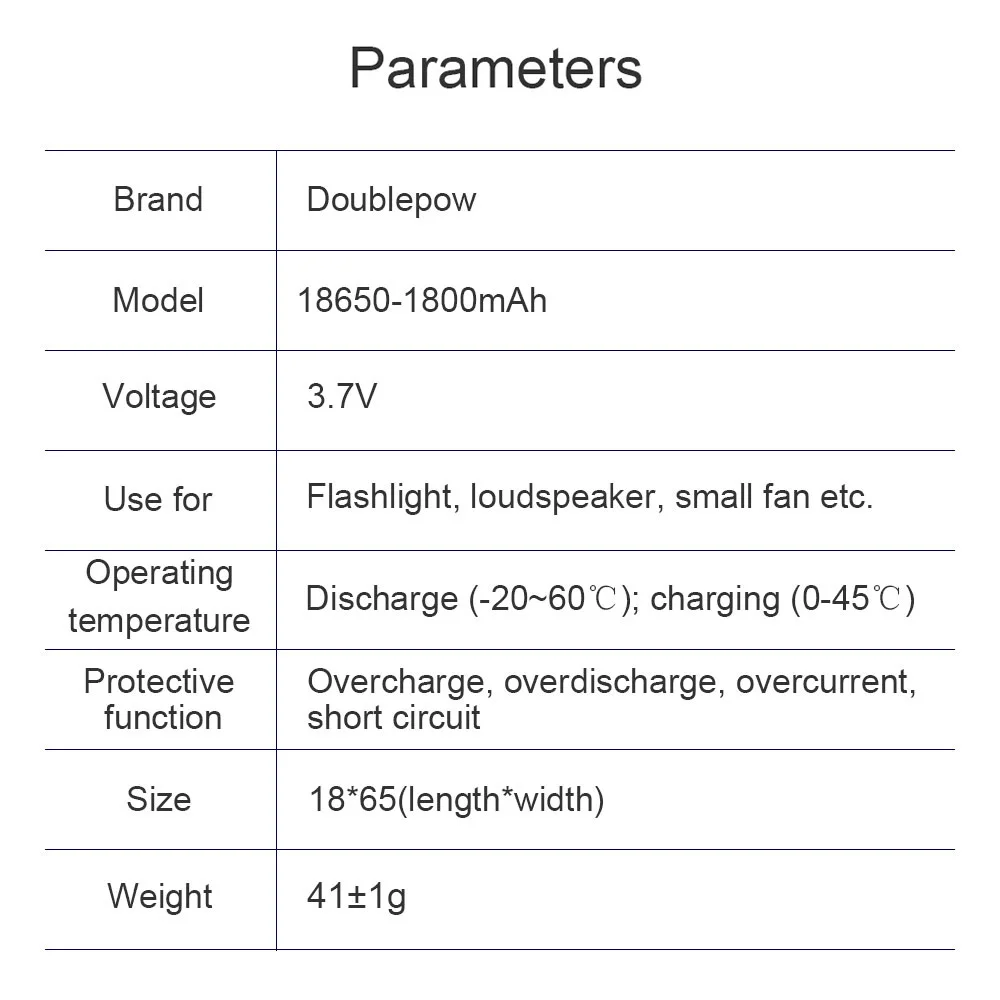 Doublepower 18650 3.7V 1800mAh akumulator litowy wielokrotnego ładowania, latarka, wskaźnik laserowy, pilot zdalnego sterowania, zabawki elektroniczne