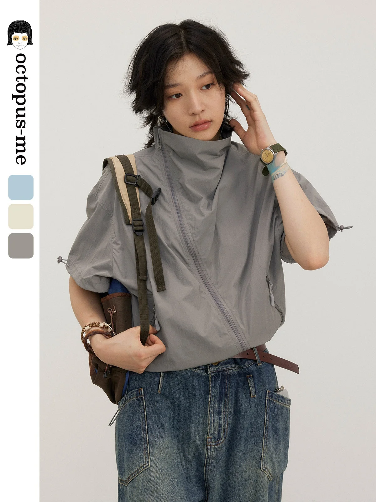 

Octopusme ort Loose Svel Dstring Design irt Jaet Women's Summer Faion Original Design Breathable Nylon