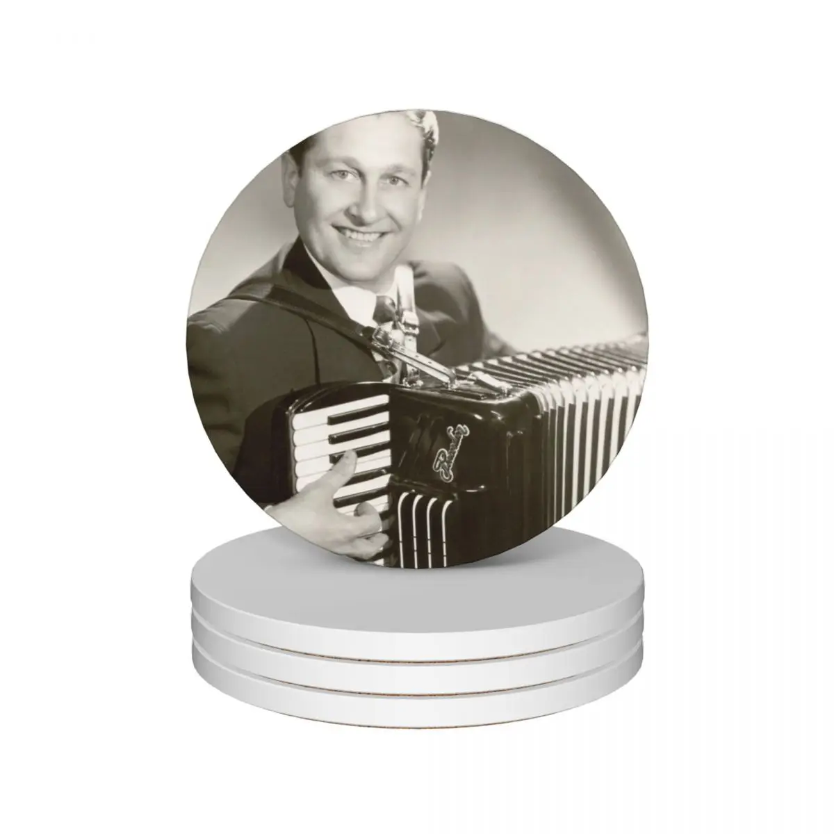 

Lawrence Welk B&W photo with accordion Ceramic Coasters (Set of 4) customized cute kitchen set for drinks Coasters