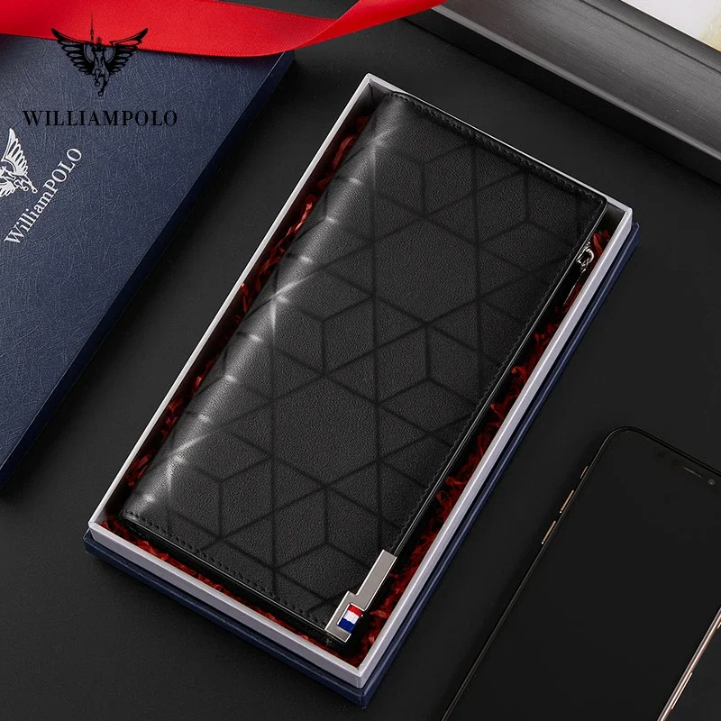 WILLIAMPOLO New Designer Men Wallet High Quality RFID Blocking Bill Card Holder Large Capacity Long Purse Wallet For Men Gift