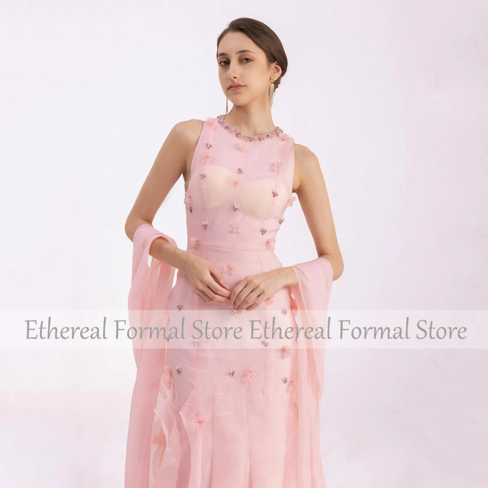 Luxury Evening Dress for Wedding Beading O Neck Ruffle Mermaid Women's Evening Gown with Shawl Sleeveless Trumpet Formal Dresses