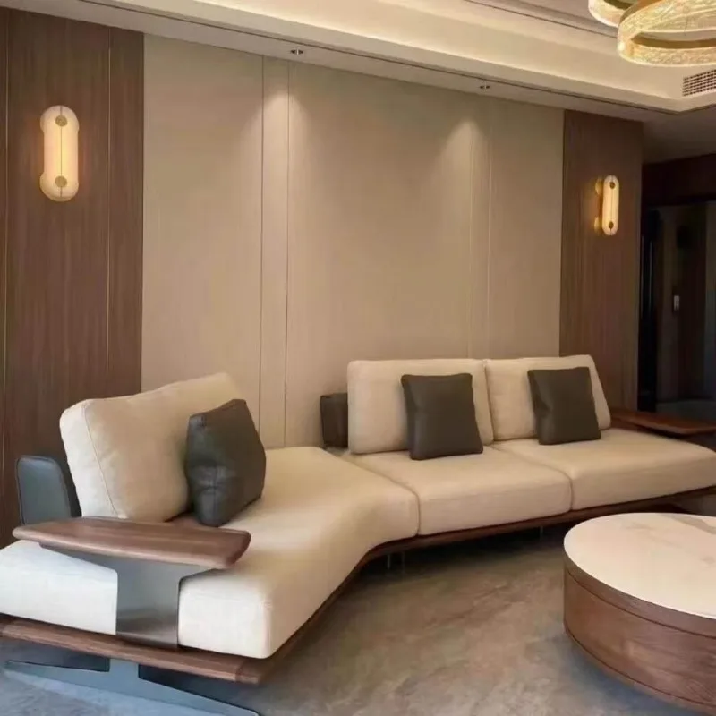 Solid wood sofa new Chinese living room Italian light luxury minimalist corner fabric sofa