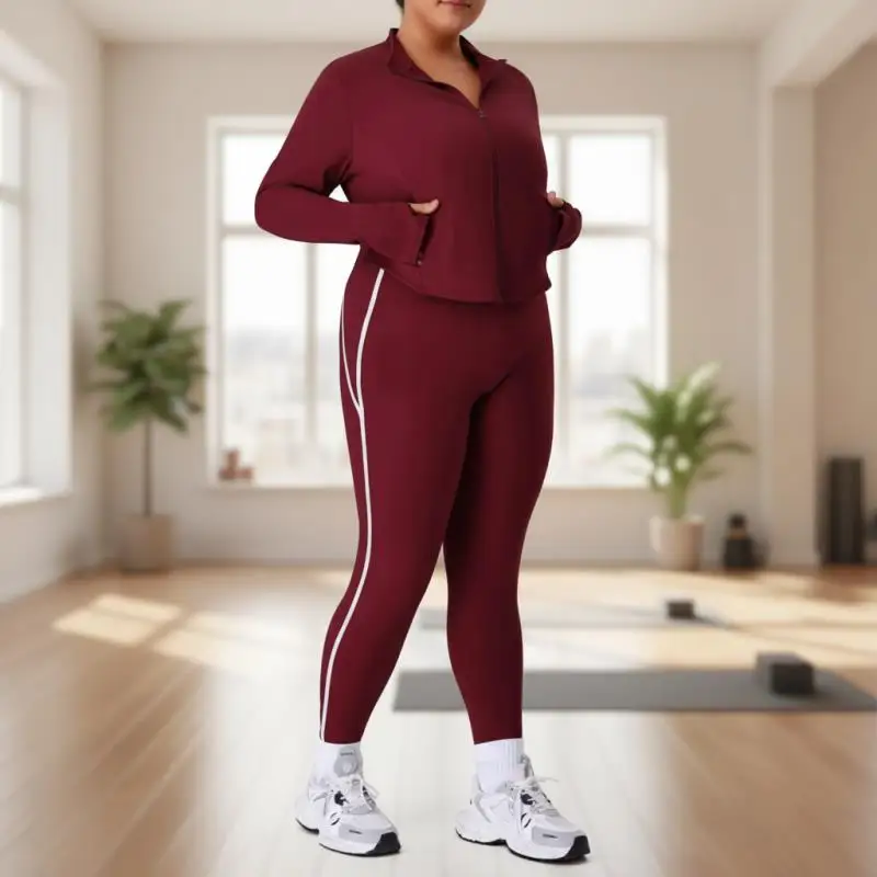 

Женский комплект для йоги: леггинсы с высокой талией и куртка для бега, тренажерного зала, фитнеса. Модный цветной блок, большие размеры, эффект «второй кожи», тренд 2026 года.