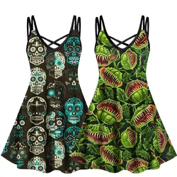 Damska sukienka Cami Gothic 3D Printed Crisscross Mini sukienki Piranha Plant, Colorful Spider Web, Skulls Graphic Casual Vestidos