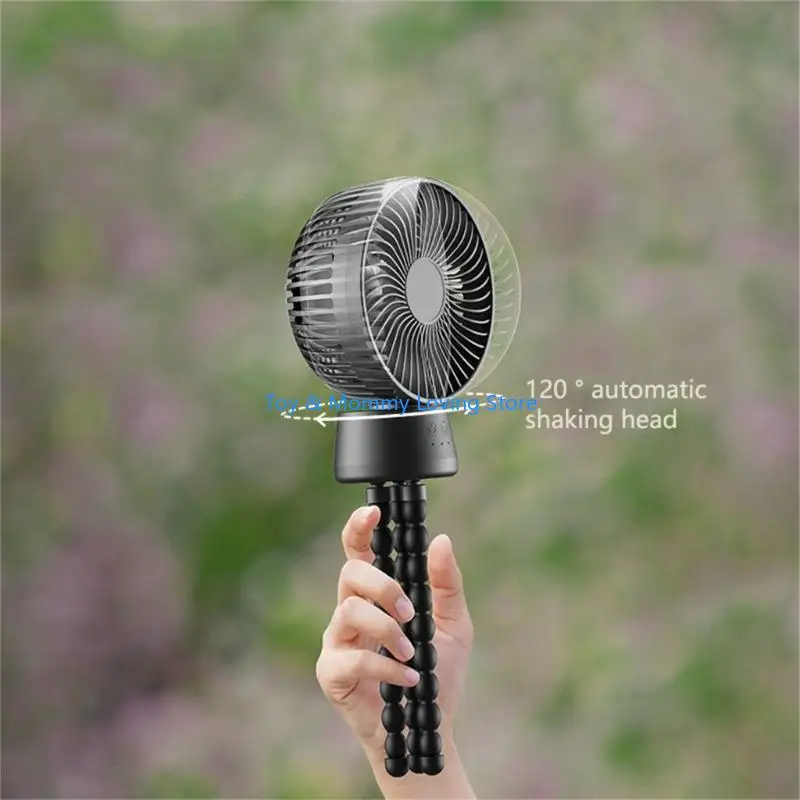 Y1QF مروحة عربة الأطفال المحمولة مروحة كهربائية صغيرة قابلة للفصل مع حامل ثلاثي مرن بإضاءة ليلية لمقعد السيارة أثناء التخييم