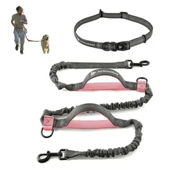 Retractable Hands Free Dog Leash For Running Double Handles Elastic Cord Reflective Large Dog Leash Pet Supplies