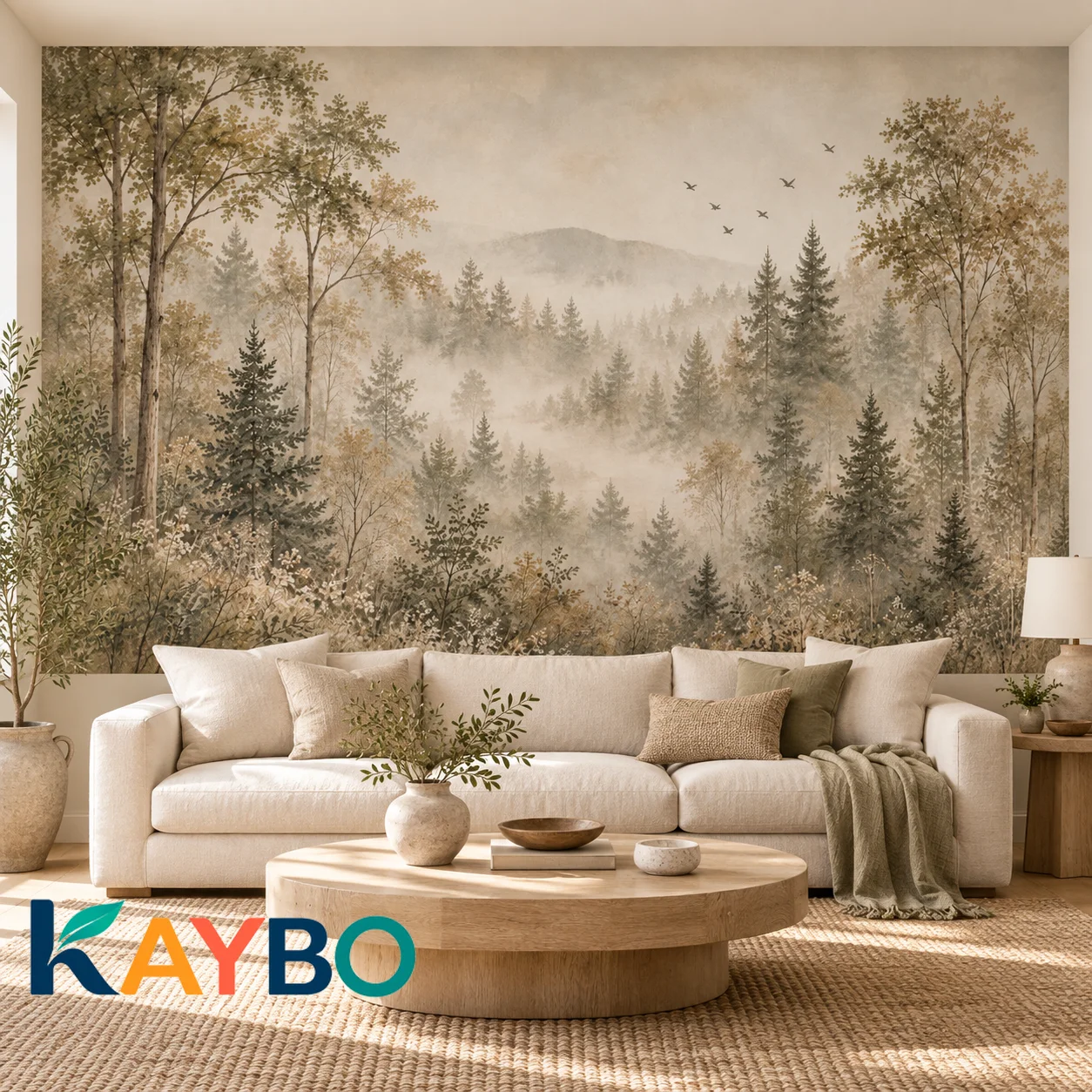 Forest Wall Mural Vintage Misty Woodland Trees Neutral Botanical Landscape Wallpaper Non Self Adhesive Living Room Bedroom Decor