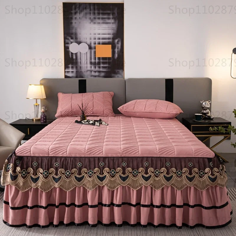 Home Textiles 1pc Soft Bed Skirt Thick Quilted Breathable Fitted Bed Sheet Four seasons Bedspreads King Queen Size Bed Cover