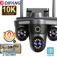 20MP WiFi Security Camera Outdoor Four Lens Three Screen 10X Zoom Auto Tracking Video Camera CCTV Surveillance IP Camera 10K