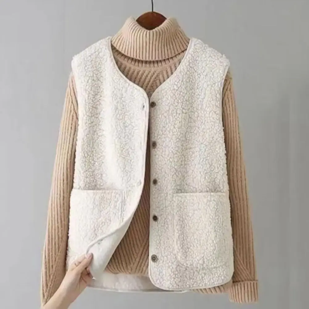 Thick Fleece Vest Winter Plush Outerwear 2025 plus size Women's Fleece Vest XXXL-6XL Button Down Sleeveless Jacket Fuzzy Vest
