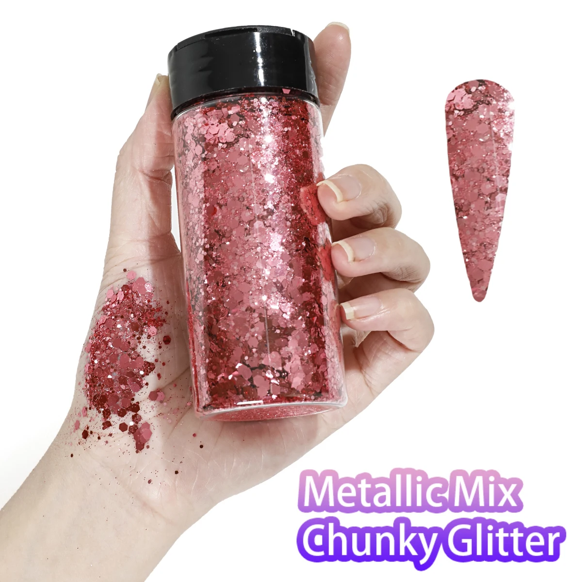 80 g Metallic-Mix, klobiger Glitzer, Bastel-Glitzerpulver, gemischte, klobige, feine, schillernde Nagel-Pailletten für Nägel, Festival-Dekoration – Detail 1
