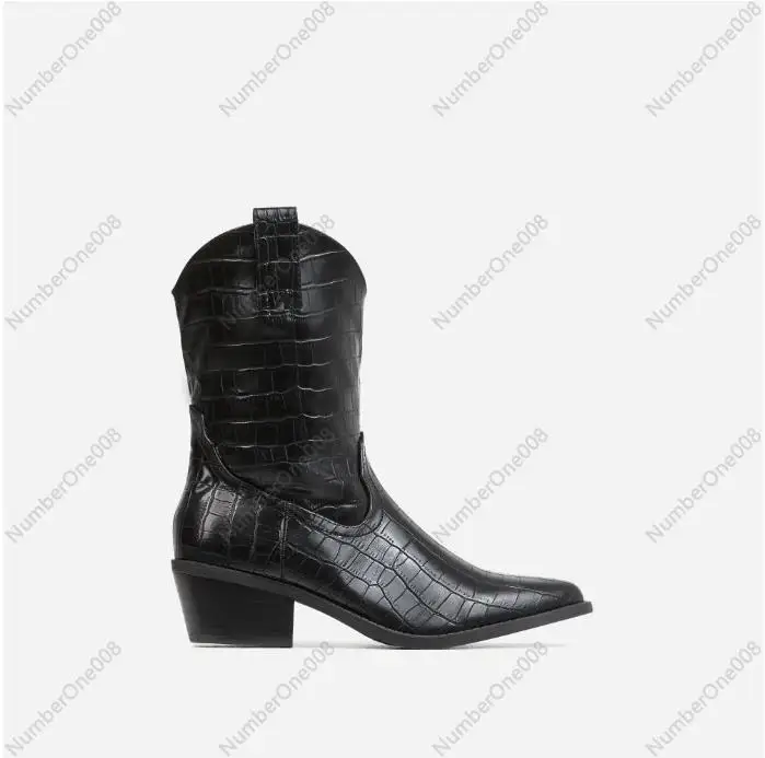 

Embroidered Pointed Low-heeled Mid-calf Imitation Leather Ankle Boots, Suitable for Men and Women Ankle Boots