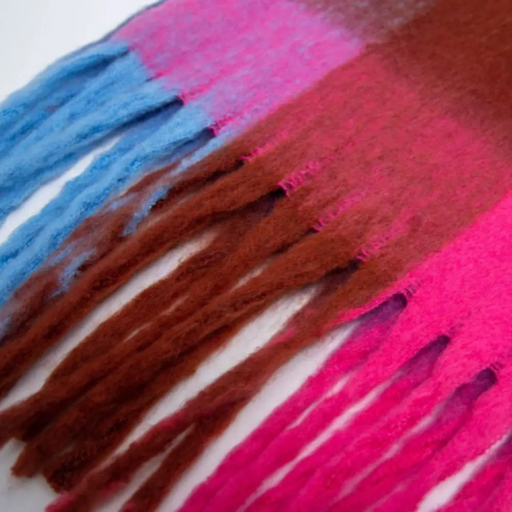 Retro Mohair Plaid Wool Scarf Thick Winter Cashmere Scarves Long Imitation Cashmere Rainbow Tassel Shawl Student