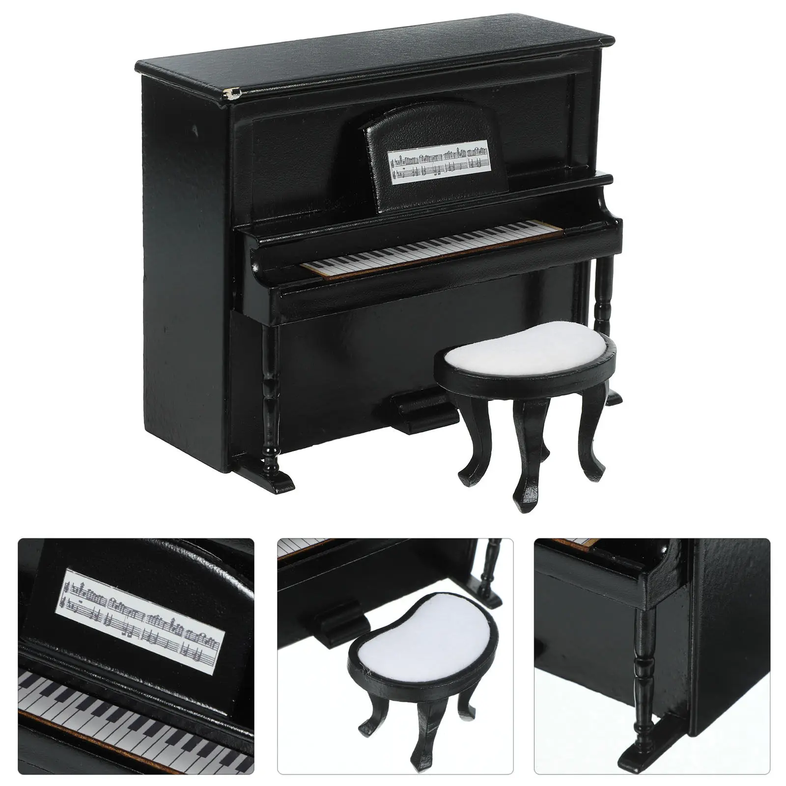 

1Set Upright Mini Piano Miniature House Furniture Creative Decoration Mini House Piano Stool for Tiny Home Micro Landscape