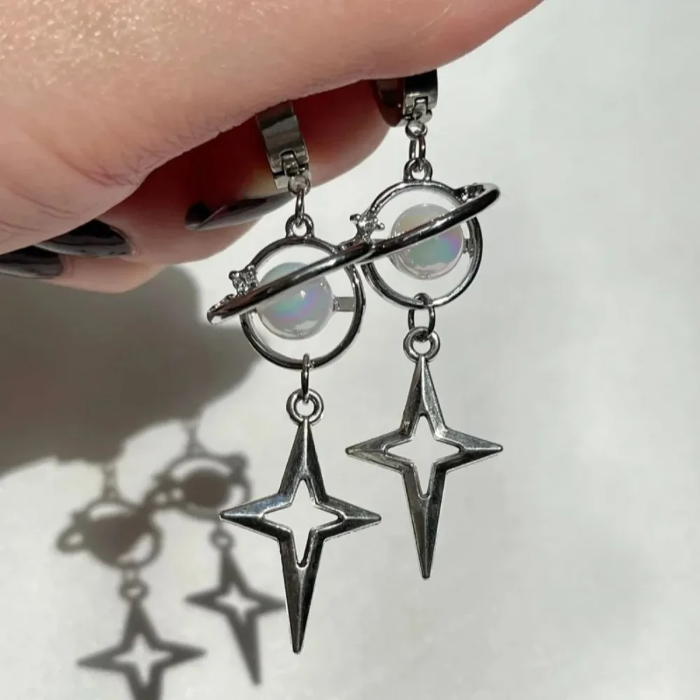 Neptune earrings | grunge jewelry hypoallergenic y2k alt goth edgy punk star silvery dangly nickel free