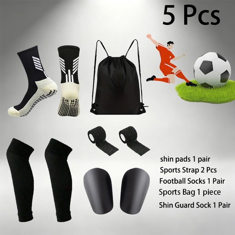 5 Stück Sport-Fußballsocken Mini-Schienbeinschoner Riemen Kordelzug Fußballtasche Kompressionssocken