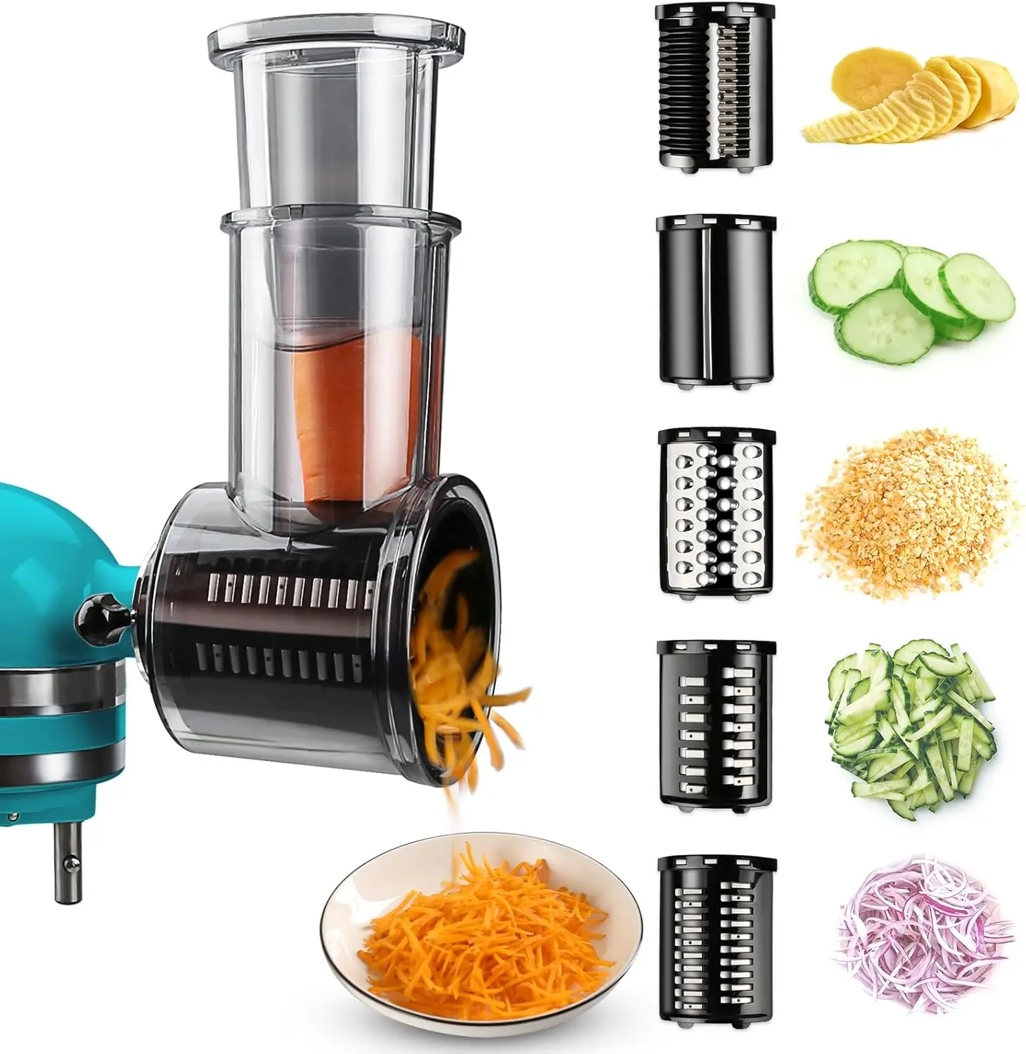 Edelstahl-Schneidewerkzeug-Aufsätze für KitchenAid Standmixer, Gemüseschneider, Käsereibe, Salatbereiter